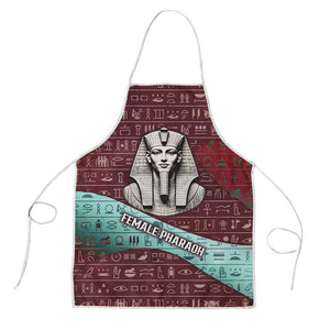 Hatshepsut Apron with Pharaoh Bust Illustration, Female Pharaoh Title and Egyptian Hieroglyph - African Pride