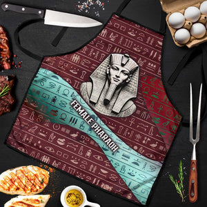 Hatshepsut Apron with Pharaoh Bust Illustration, Female Pharaoh Title and Egyptian Hieroglyph - African Pride