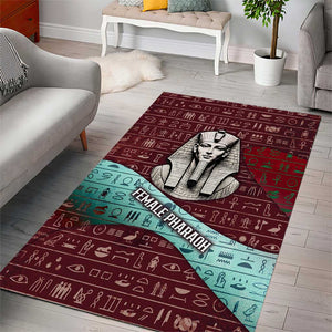 Hatshepsut Area Rug with Pharaoh Bust Illustration, Female Pharaoh Title and Egyptian Hieroglyph - African Pride