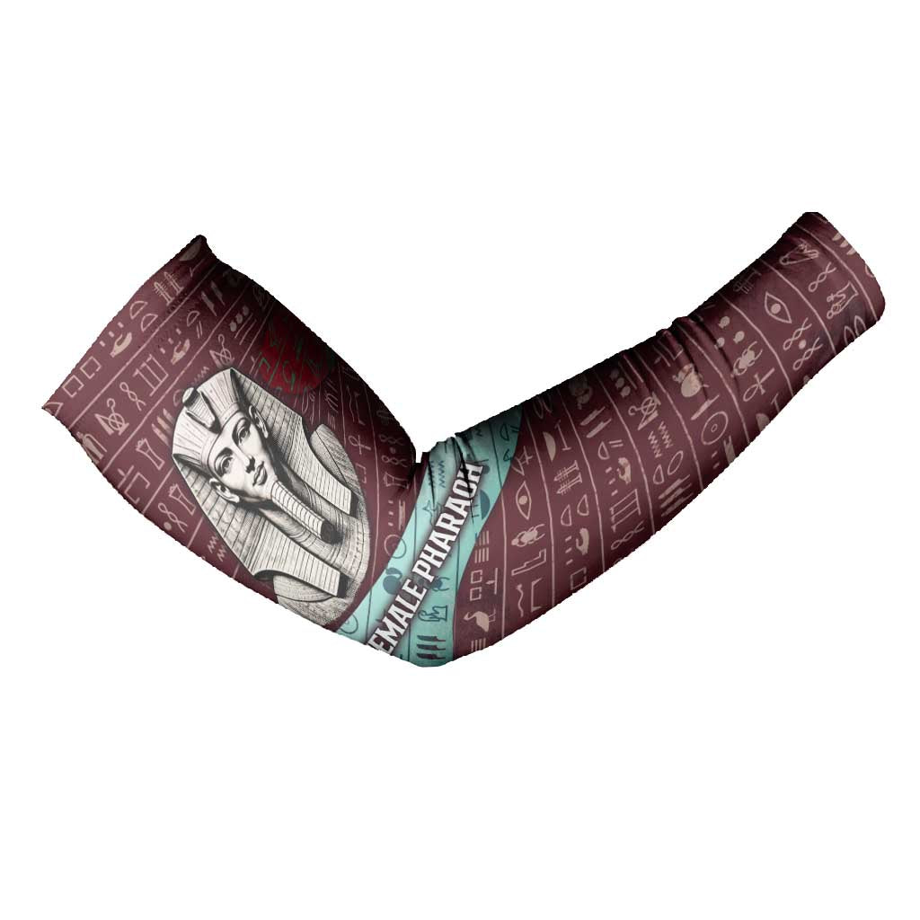 Hatshepsut Arm Sleeves with Pharaoh Bust Illustration, Female Pharaoh Title and Egyptian Hieroglyph - African Pride