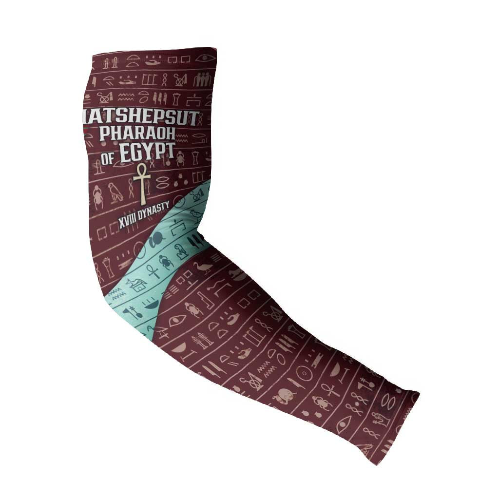Hatshepsut Arm Sleeves with Pharaoh Bust Illustration, Female Pharaoh Title and Egyptian Hieroglyph - African Pride