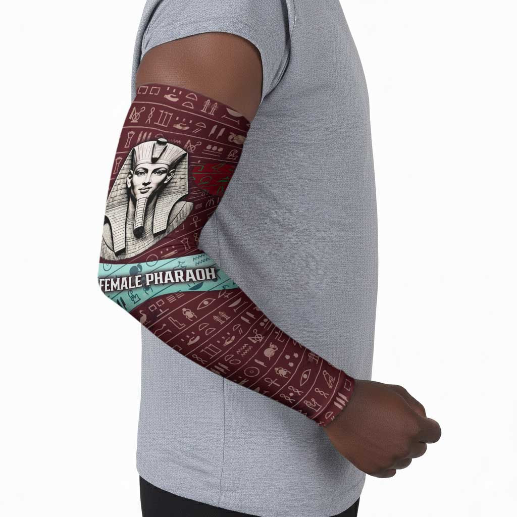 Hatshepsut Arm Sleeves with Pharaoh Bust Illustration, Female Pharaoh Title and Egyptian Hieroglyph - African Pride