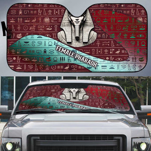 Hatshepsut Auto Sun Shade with Pharaoh Bust Illustration, Female Pharaoh Title and Egyptian Hieroglyph - African Pride