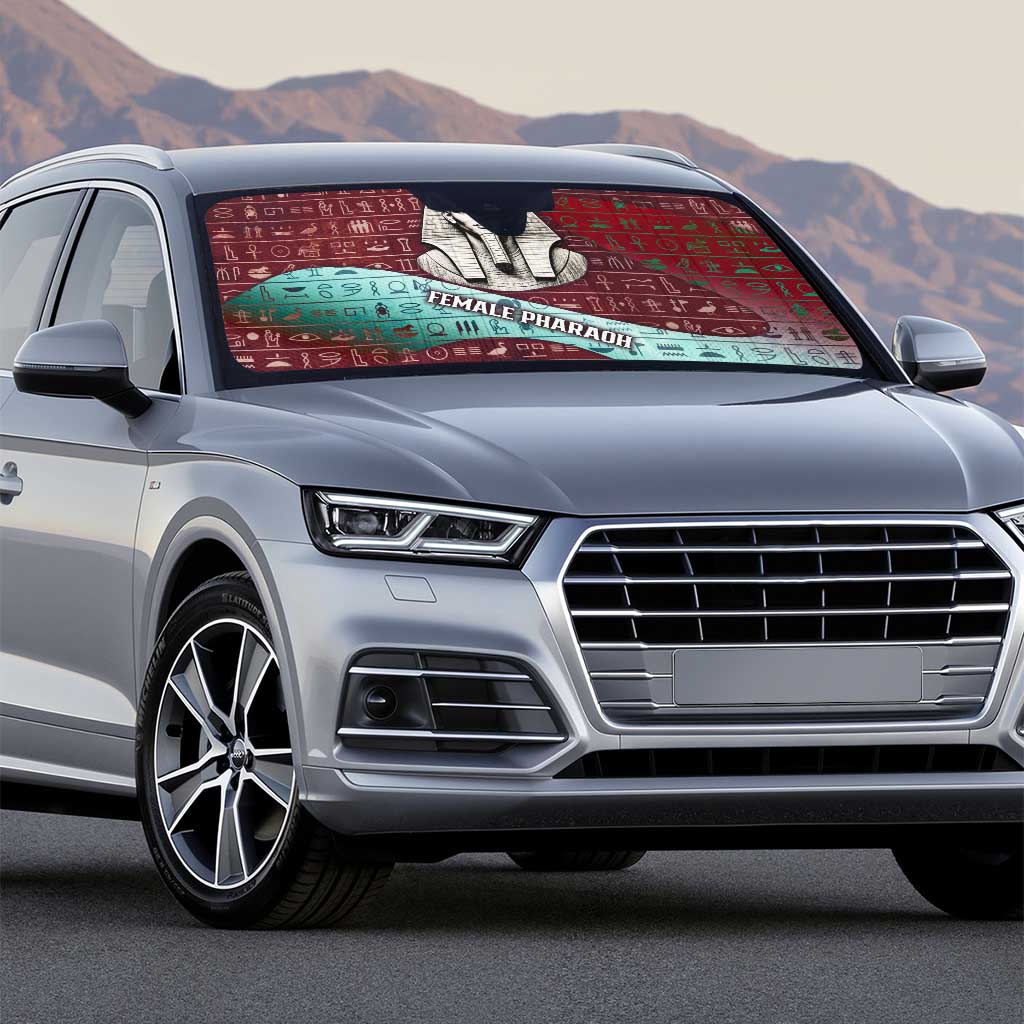 Hatshepsut Auto Sun Shade with Pharaoh Bust Illustration, Female Pharaoh Title and Egyptian Hieroglyph - African Pride