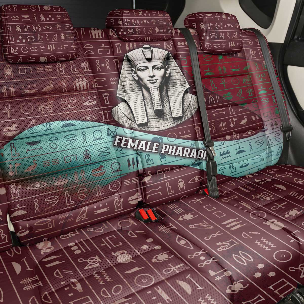 Hatshepsut Back Car Seat Cover with Pharaoh Bust Illustration, Female Pharaoh Title and Egyptian Hieroglyph - African Pride
