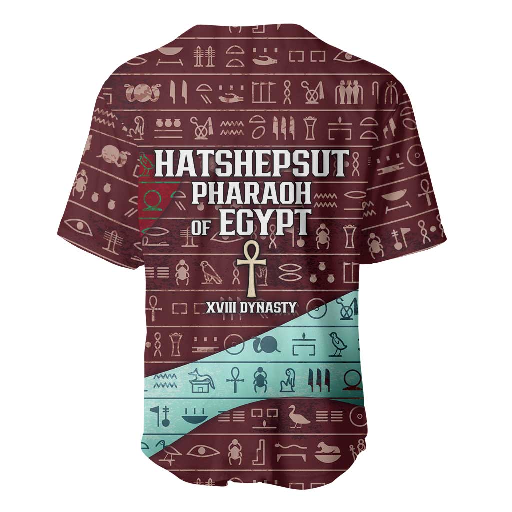 Hatshepsut Baseball Jersey with Pharaoh Bust Illustration, Female Pharaoh Title and Egyptian Hieroglyph - African Pride