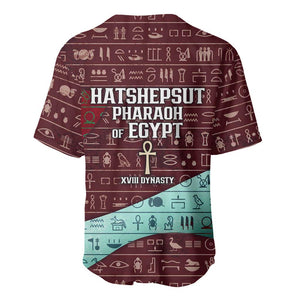 Hatshepsut Baseball Jersey with Pharaoh Bust Illustration, Female Pharaoh Title and Egyptian Hieroglyph - African Pride