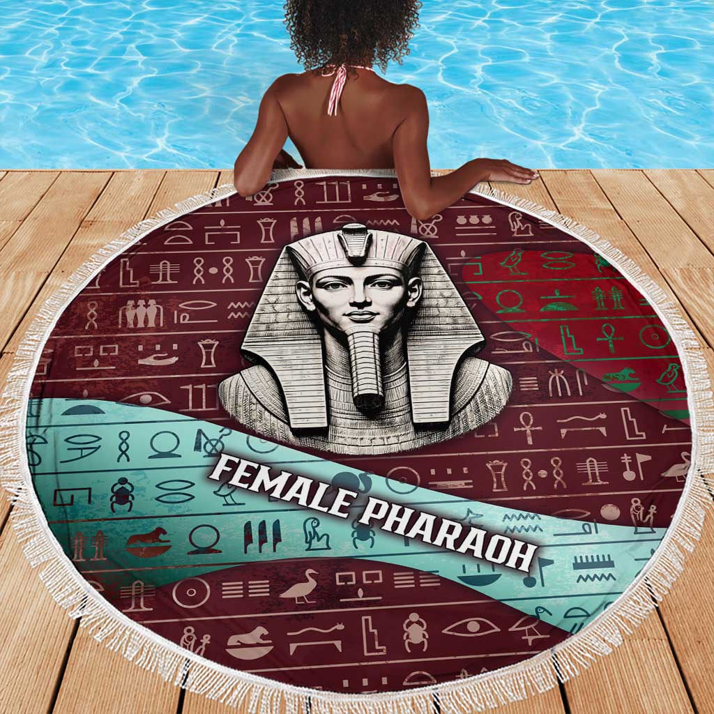 Hatshepsut Beach Blanket with Pharaoh Bust Illustration, Female Pharaoh Title and Egyptian Hieroglyph - African Pride