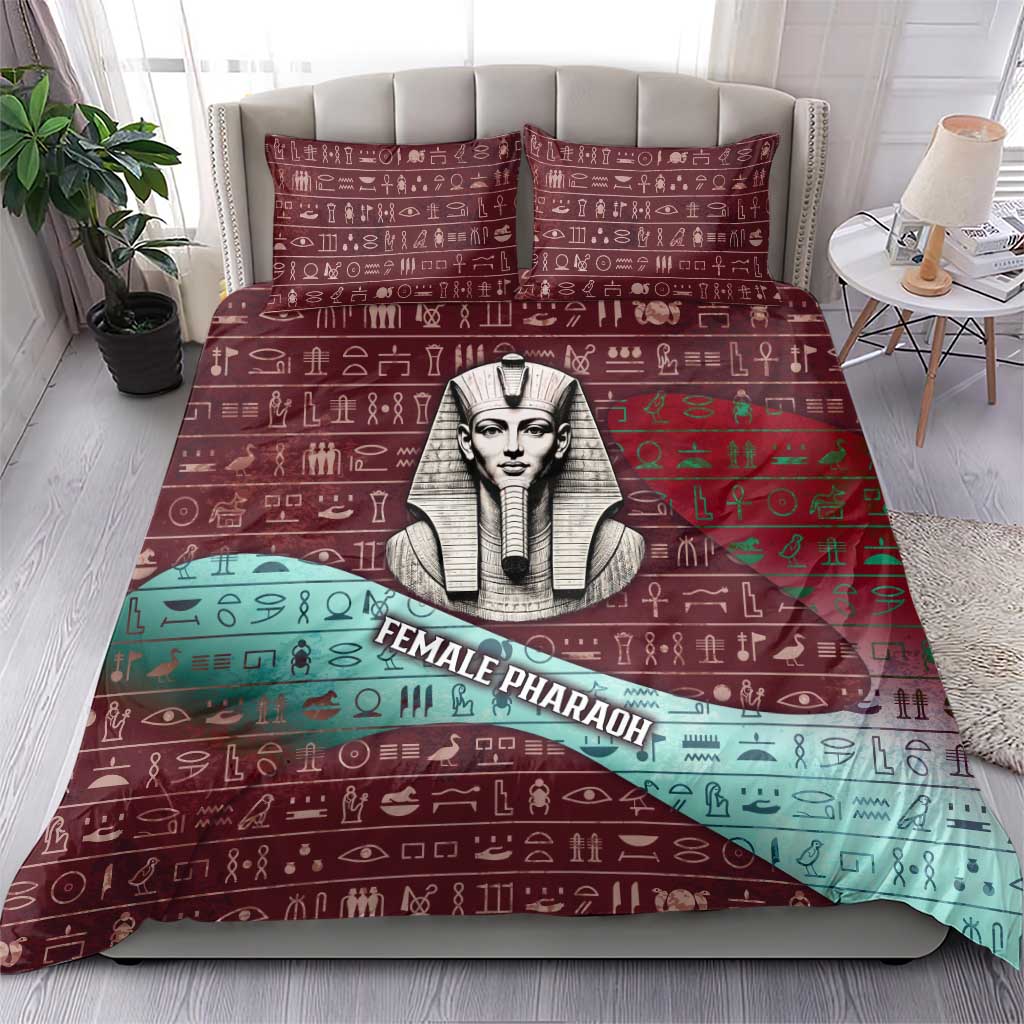 Hatshepsut Bedding Set with Pharaoh Bust Illustration, Female Pharaoh Title and Egyptian Hieroglyph - African Pride