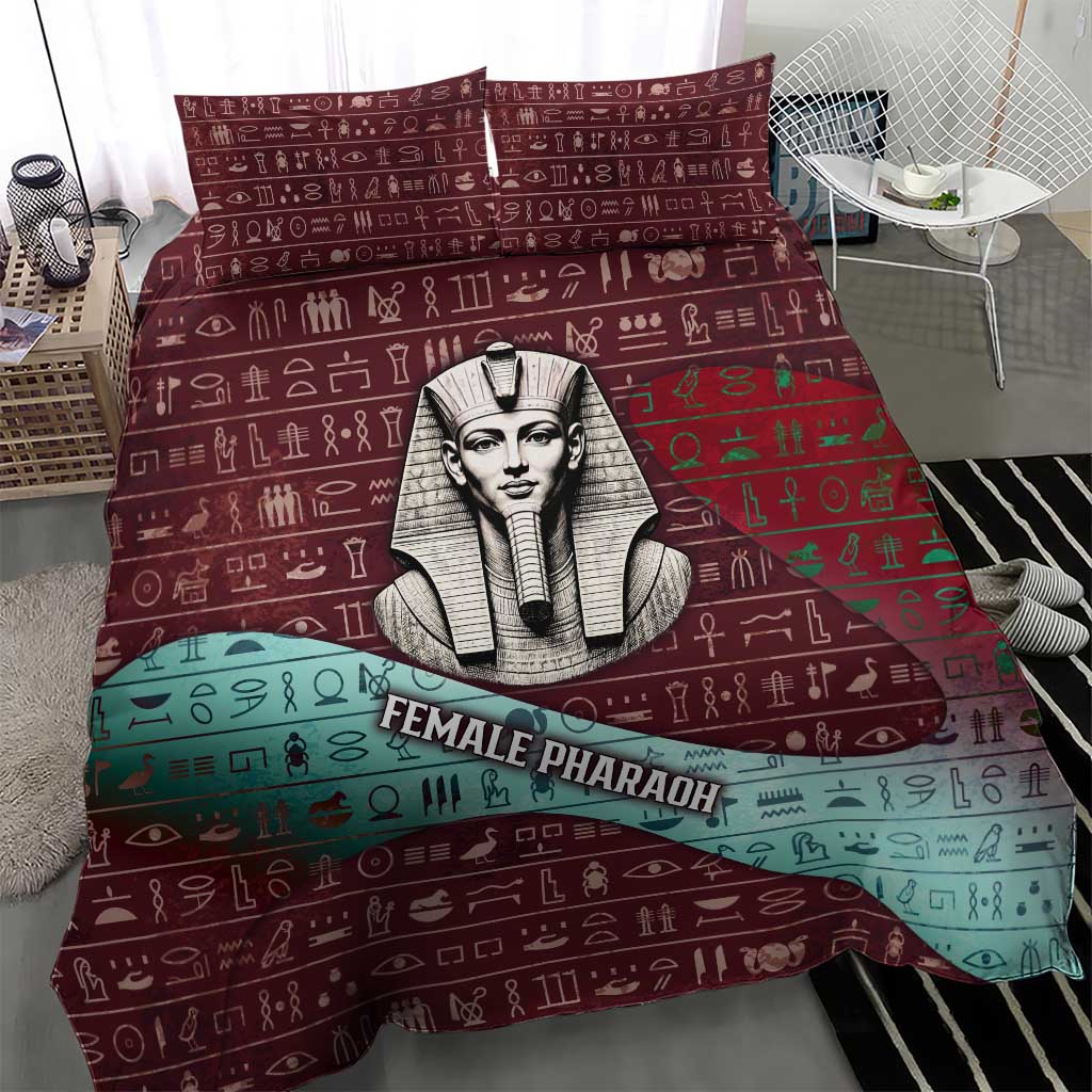 Hatshepsut Bedding Set with Pharaoh Bust Illustration, Female Pharaoh Title and Egyptian Hieroglyph - African Pride
