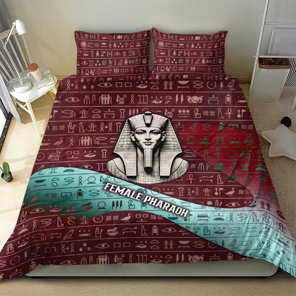 Hatshepsut Bedding Set with Pharaoh Bust Illustration, Female Pharaoh Title and Egyptian Hieroglyph - African Pride