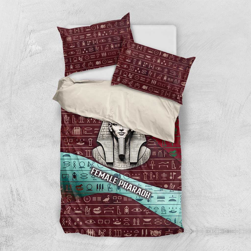 Hatshepsut Bedding Set with Pharaoh Bust Illustration, Female Pharaoh Title and Egyptian Hieroglyph - African Pride