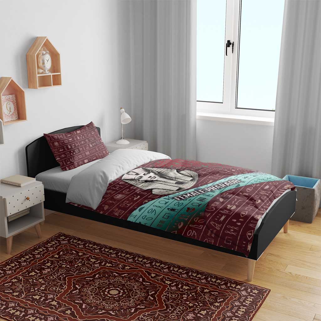 Hatshepsut Bedding Set with Pharaoh Bust Illustration, Female Pharaoh Title and Egyptian Hieroglyph - African Pride