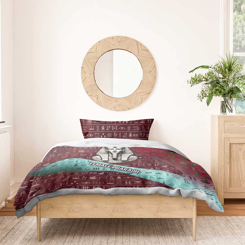 Hatshepsut Bedding Set with Pharaoh Bust Illustration, Female Pharaoh Title and Egyptian Hieroglyph - African Pride