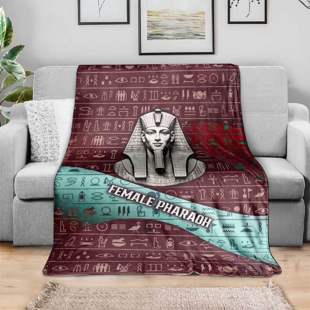 Hatshepsut Blanket with Pharaoh Bust Illustration, Female Pharaoh Title and Egyptian Hieroglyph - African Pride