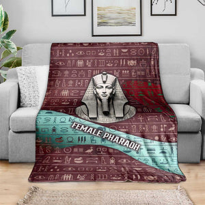 Hatshepsut Blanket with Pharaoh Bust Illustration, Female Pharaoh Title and Egyptian Hieroglyph - African Pride