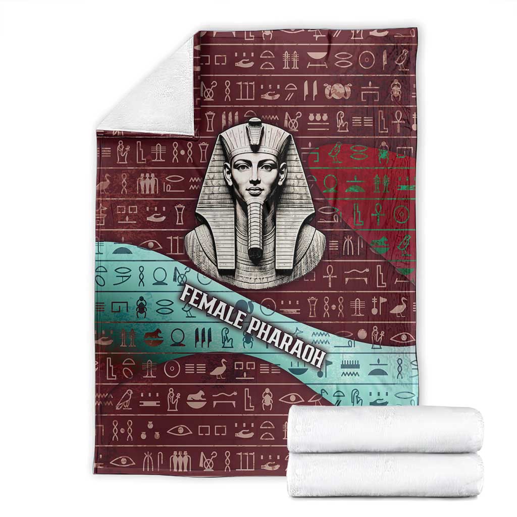 Hatshepsut Blanket with Pharaoh Bust Illustration, Female Pharaoh Title and Egyptian Hieroglyph - African Pride
