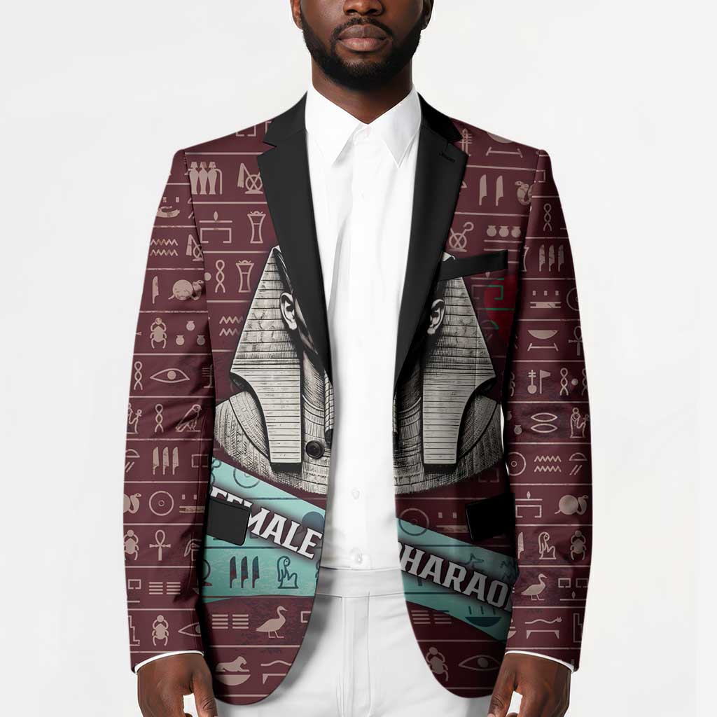 Hatshepsut Blazer with Pharaoh Bust Illustration, Female Pharaoh Title and Egyptian Hieroglyph - African Pride