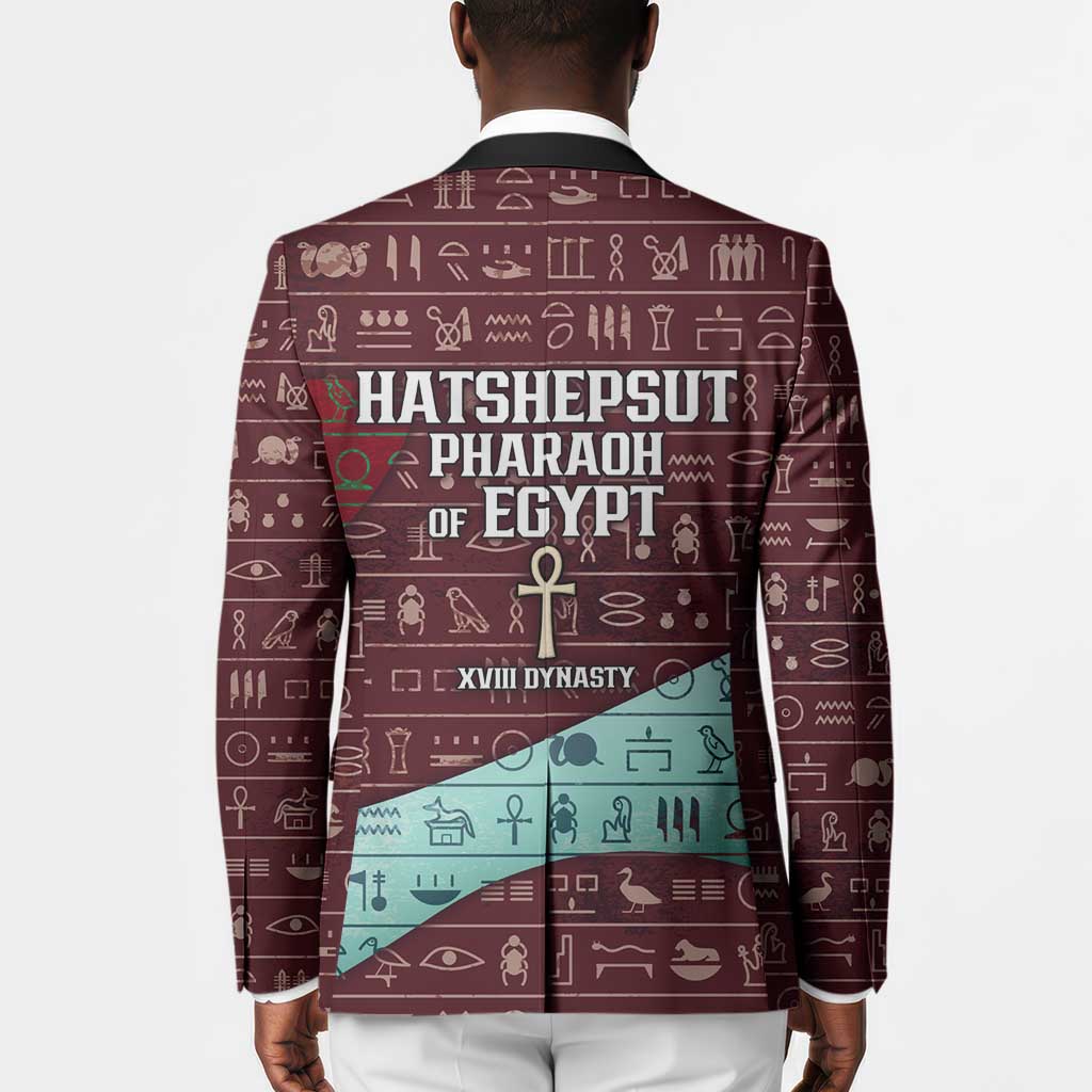 Hatshepsut Blazer with Pharaoh Bust Illustration, Female Pharaoh Title and Egyptian Hieroglyph - African Pride