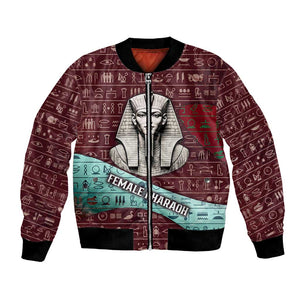 Hatshepsut Bomber Jacket with Pharaoh Bust Illustration, Female Pharaoh Title and Egyptian Hieroglyph - African Pride