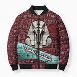 Hatshepsut Bomber Puffer Jacket with Pharaoh Bust Illustration, Female Pharaoh Title and Egyptian Hieroglyph - African Pride