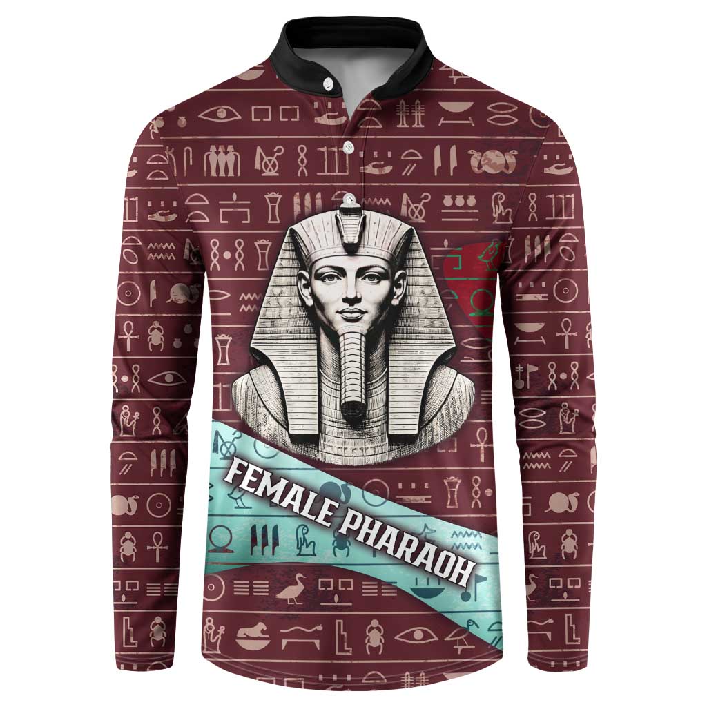 Hatshepsut Button Sweatshirt with Pharaoh Bust Illustration, Female Pharaoh Title and Egyptian Hieroglyph