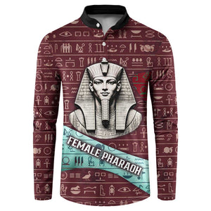Hatshepsut Button Sweatshirt with Pharaoh Bust Illustration, Female Pharaoh Title and Egyptian Hieroglyph