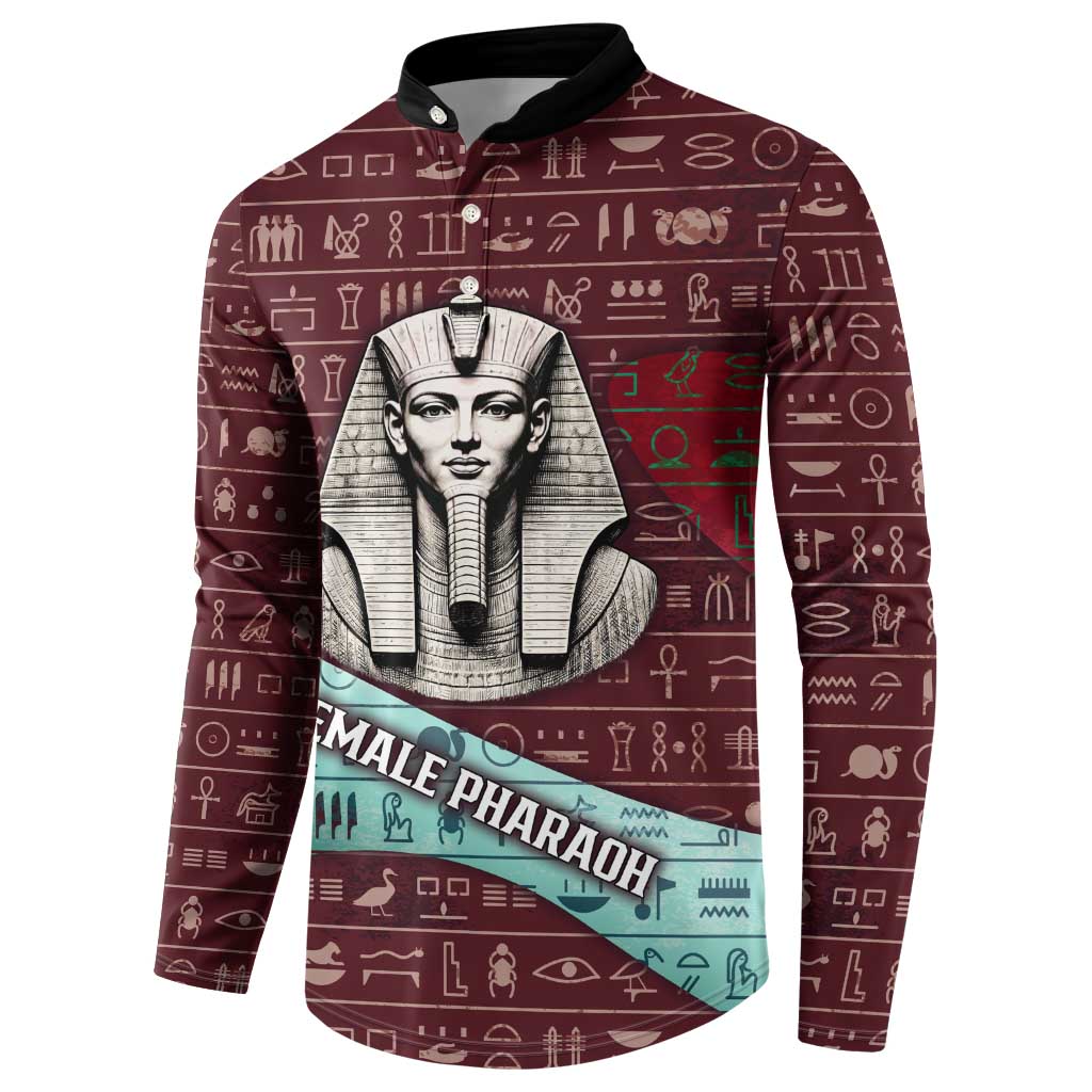 Hatshepsut Button Sweatshirt with Pharaoh Bust Illustration, Female Pharaoh Title and Egyptian Hieroglyph