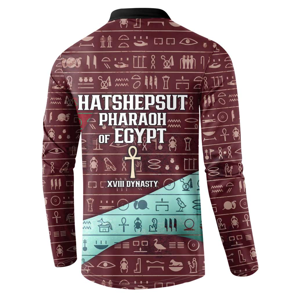 Hatshepsut Button Sweatshirt with Pharaoh Bust Illustration, Female Pharaoh Title and Egyptian Hieroglyph