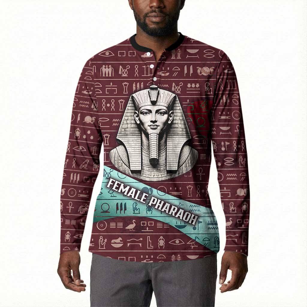 Hatshepsut Button Sweatshirt with Pharaoh Bust Illustration, Female Pharaoh Title and Egyptian Hieroglyph