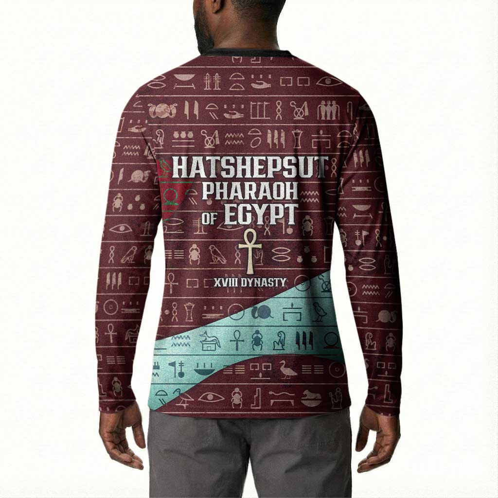 Hatshepsut Button Sweatshirt with Pharaoh Bust Illustration, Female Pharaoh Title and Egyptian Hieroglyph