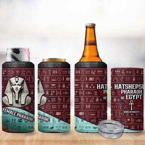 Hatshepsut 4 in 1 Can Cooler Tumbler with Pharaoh Bust Illustration, Female Pharaoh Title and Egyptian Hieroglyph - African Pride