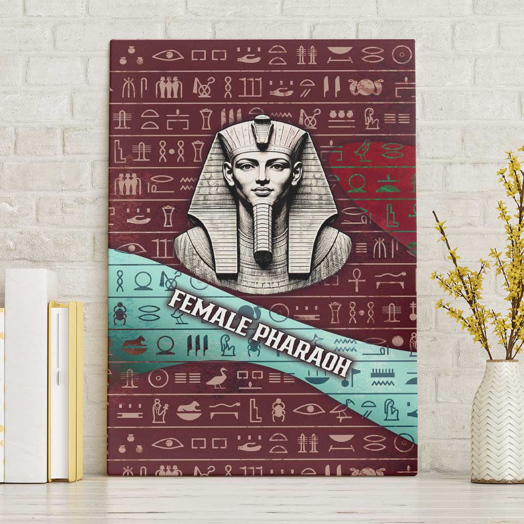 Hatshepsut Canvas Wall Art with Pharaoh Bust Illustration, Female Pharaoh Title and Egyptian Hieroglyph - African Pride