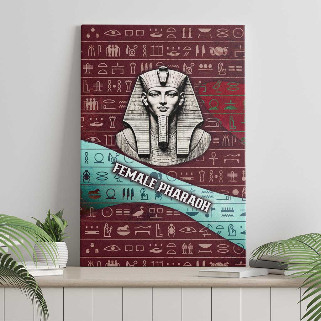 Hatshepsut Canvas Wall Art with Pharaoh Bust Illustration, Female Pharaoh Title and Egyptian Hieroglyph - African Pride