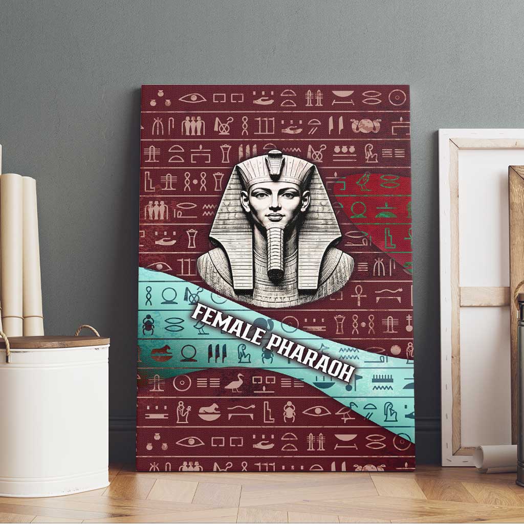 Hatshepsut Canvas Wall Art with Pharaoh Bust Illustration, Female Pharaoh Title and Egyptian Hieroglyph - African Pride