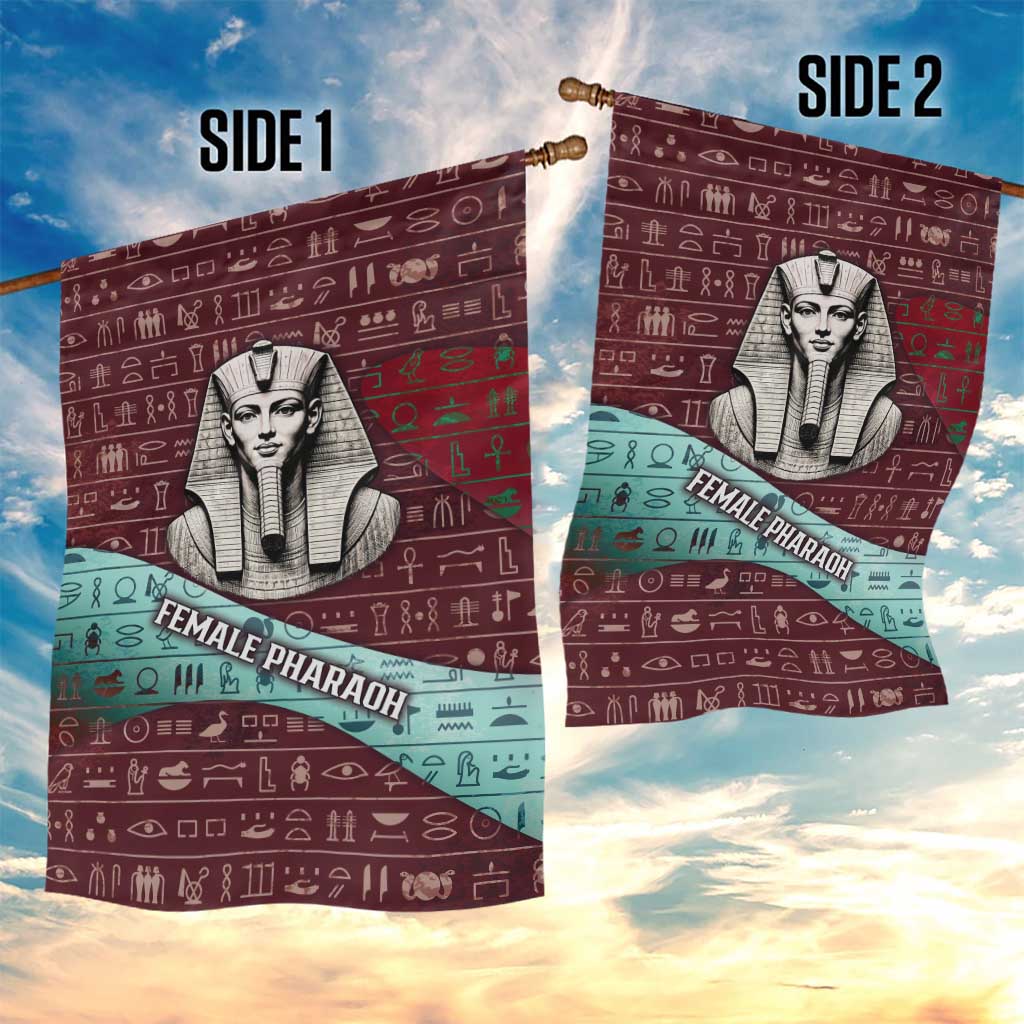 Hatshepsut Garden Flag with Pharaoh Bust Illustration, Female Pharaoh Title and Egyptian Hieroglyph - African Pride