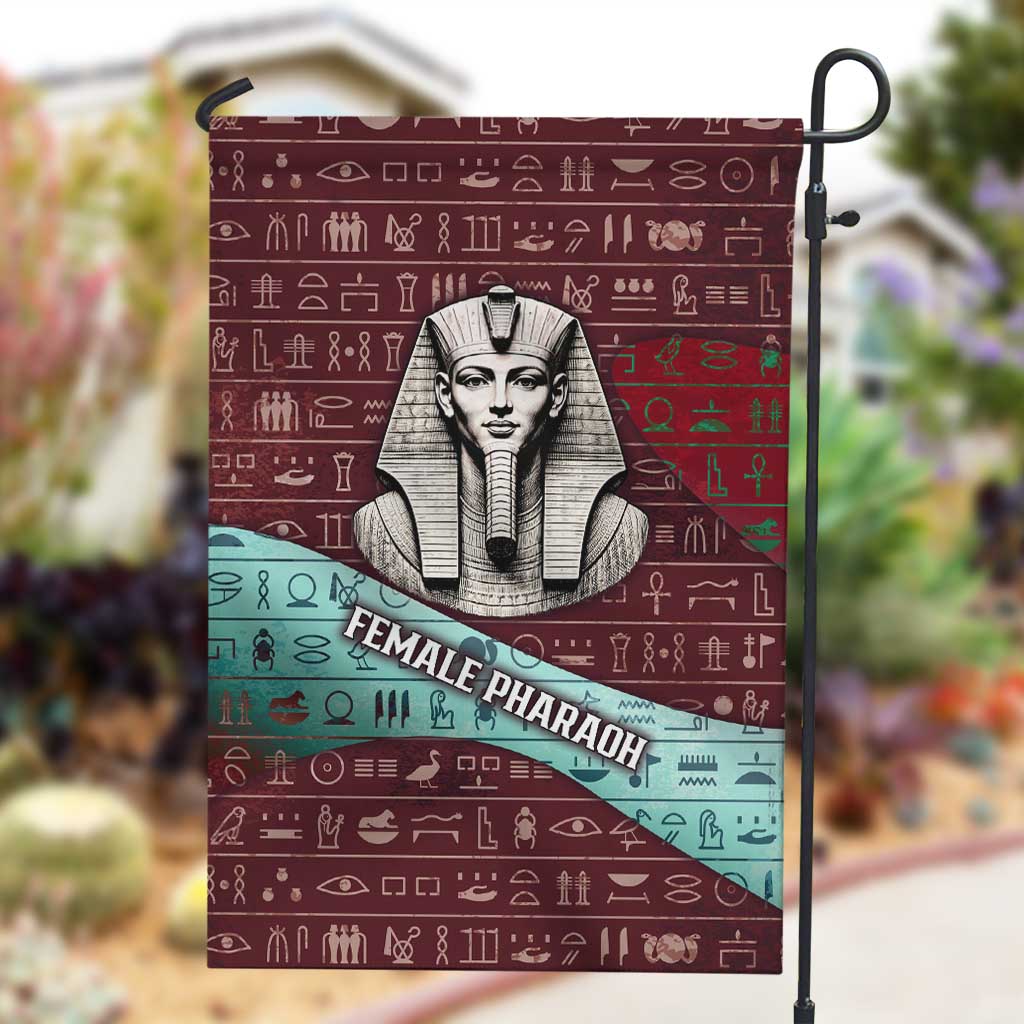 Hatshepsut Garden Flag with Pharaoh Bust Illustration, Female Pharaoh Title and Egyptian Hieroglyph - African Pride