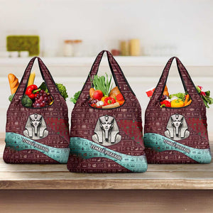 Hatshepsut Grocery Bag with Pharaoh Bust Illustration, Female Pharaoh Title and Egyptian Hieroglyph - African Pride