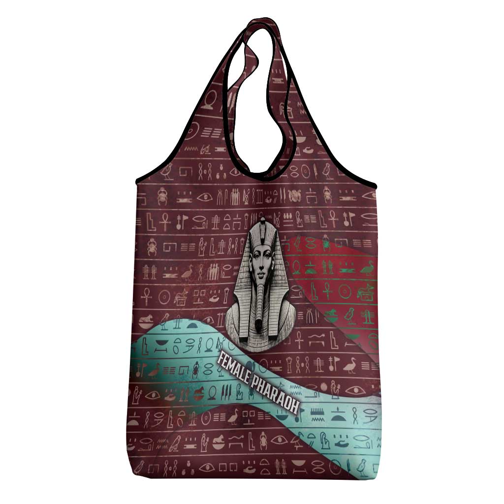 Hatshepsut Grocery Bag with Pharaoh Bust Illustration, Female Pharaoh Title and Egyptian Hieroglyph - African Pride