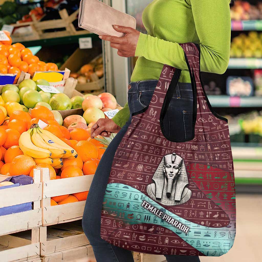 Hatshepsut Grocery Bag with Pharaoh Bust Illustration, Female Pharaoh Title and Egyptian Hieroglyph - African Pride