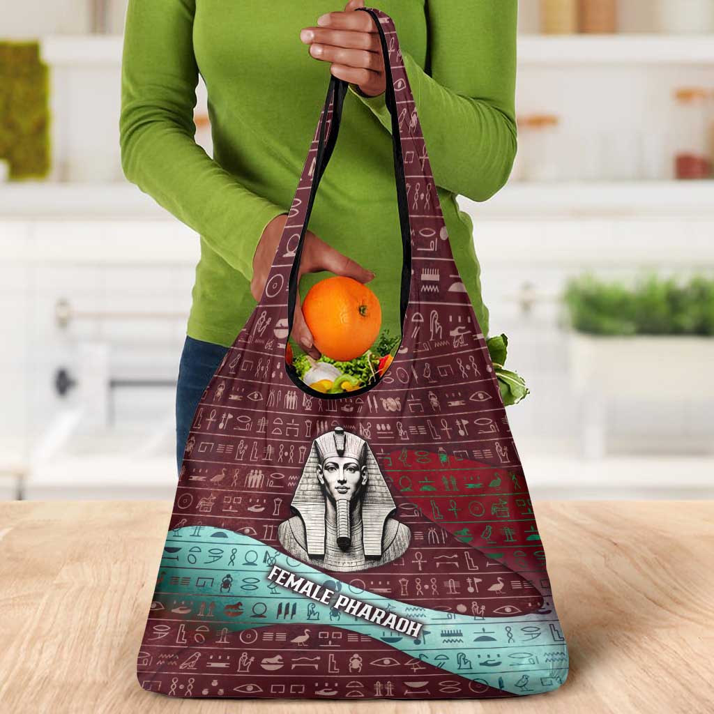 Hatshepsut Grocery Bag with Pharaoh Bust Illustration, Female Pharaoh Title and Egyptian Hieroglyph - African Pride