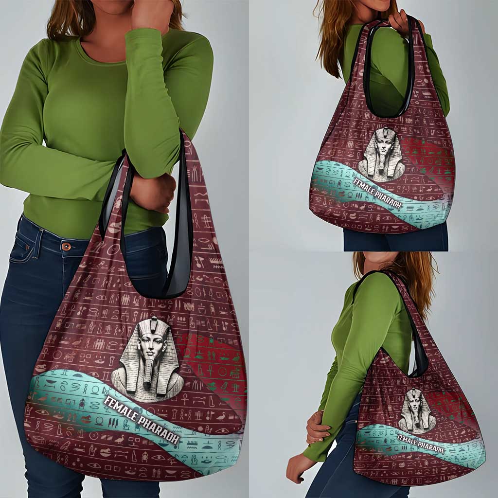 Hatshepsut Grocery Bag with Pharaoh Bust Illustration, Female Pharaoh Title and Egyptian Hieroglyph - African Pride