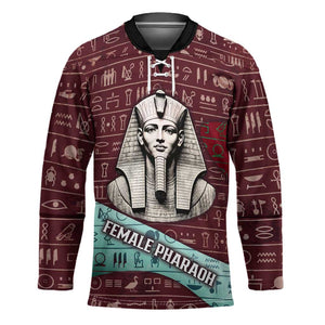Hatshepsut Hockey Jersey with Pharaoh Bust Illustration, Female Pharaoh Title and Egyptian Hieroglyph - African Pride