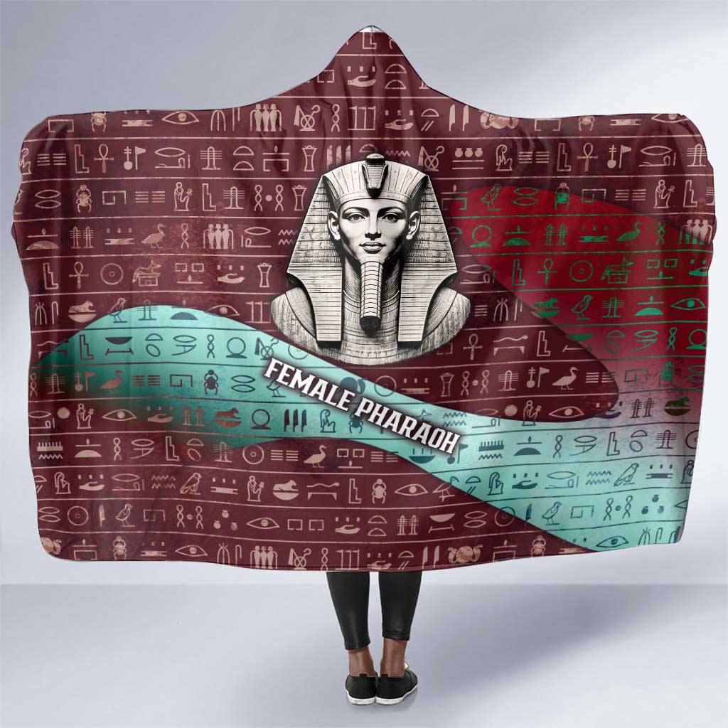 Hatshepsut Hooded Blanket with Pharaoh Bust Illustration, Female Pharaoh Title and Egyptian Hieroglyph - African Pride