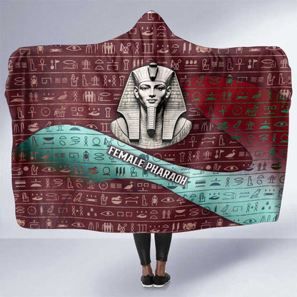 Hatshepsut Hooded Blanket with Pharaoh Bust Illustration, Female Pharaoh Title and Egyptian Hieroglyph - African Pride