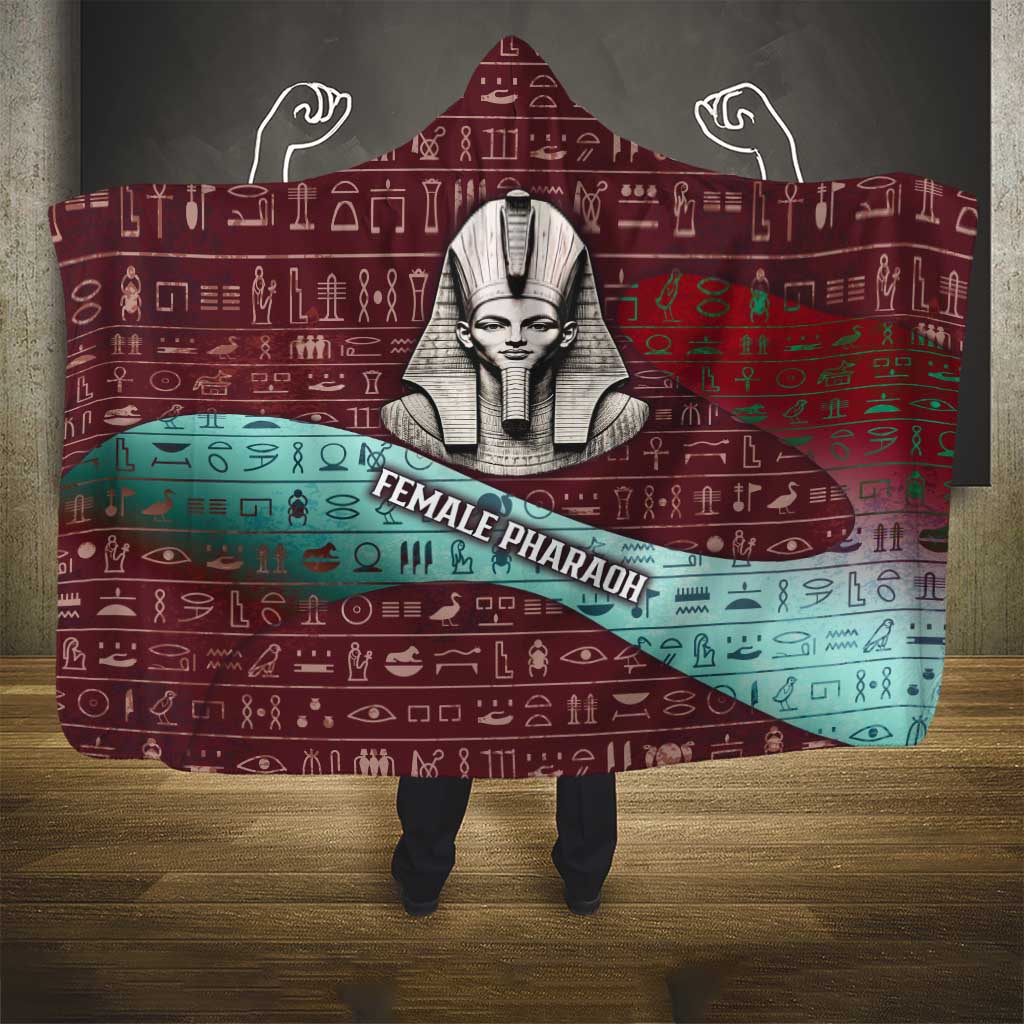 Hatshepsut Hooded Blanket with Pharaoh Bust Illustration, Female Pharaoh Title and Egyptian Hieroglyph - African Pride