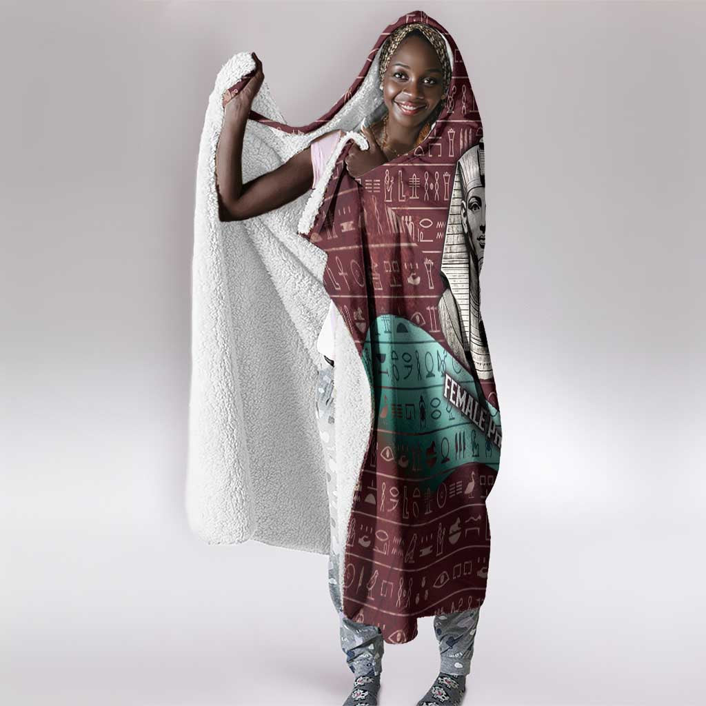 Hatshepsut Hooded Blanket with Pharaoh Bust Illustration, Female Pharaoh Title and Egyptian Hieroglyph - African Pride
