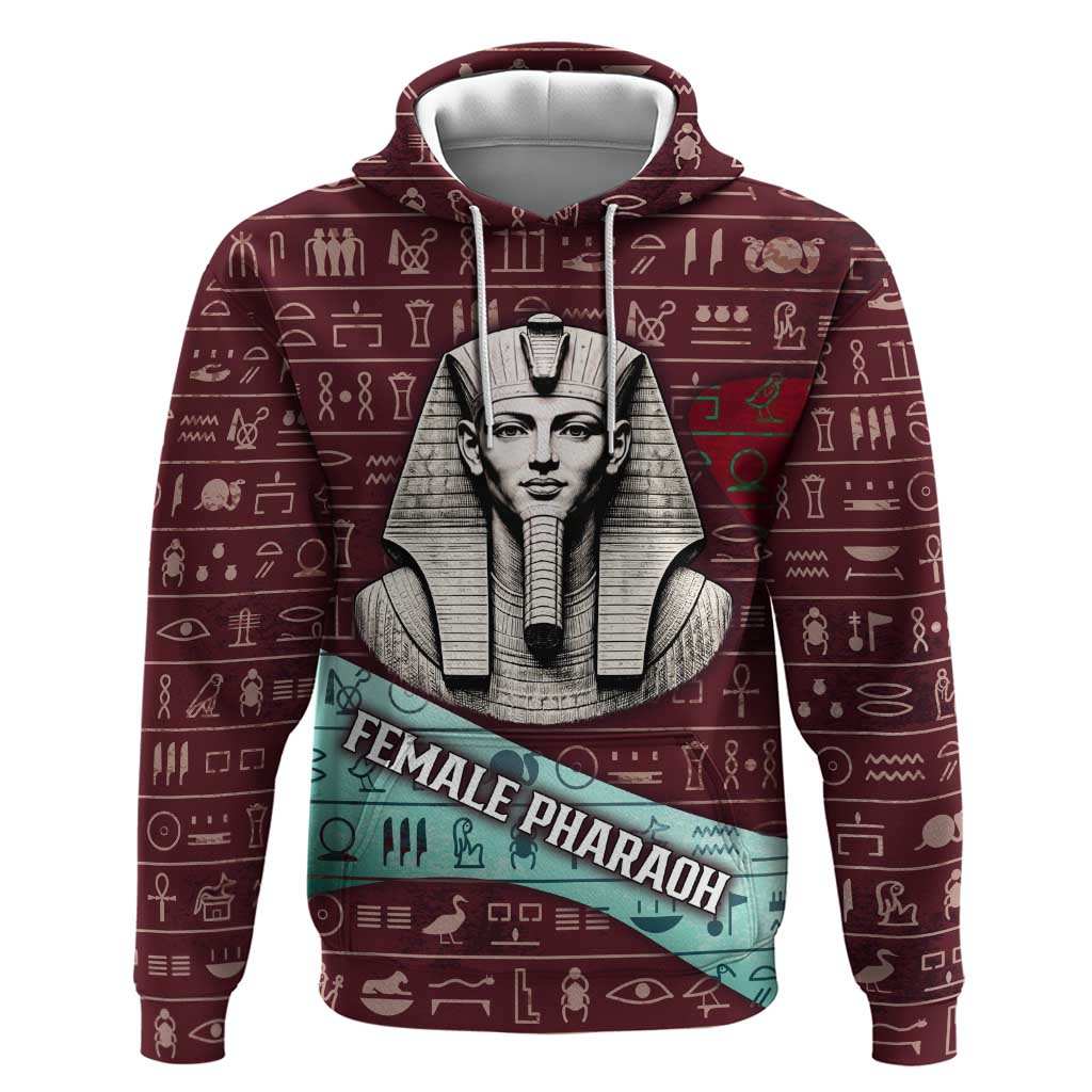 Hatshepsut Hoodie with Pharaoh Bust Illustration, Female Pharaoh Title and Egyptian Hieroglyph - African Pride
