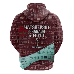 Hatshepsut Hoodie with Pharaoh Bust Illustration, Female Pharaoh Title and Egyptian Hieroglyph - African Pride
