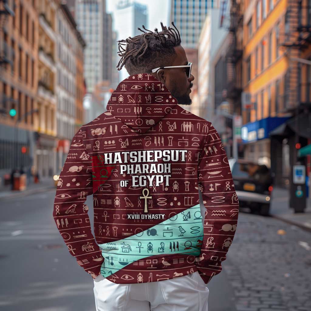 Hatshepsut Hoodie with Pharaoh Bust Illustration, Female Pharaoh Title and Egyptian Hieroglyph - African Pride